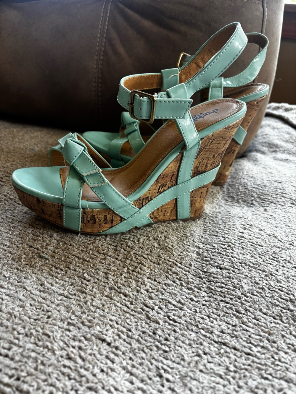 Charlotte Russe Mint Green Cork Wedge Sandals